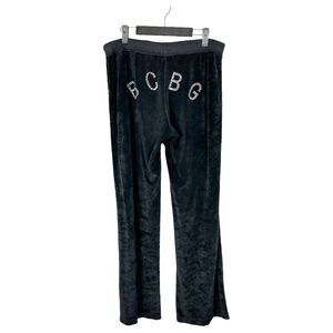 BCBG Vintage Velour Rhinestone Embellished Flowy Pants Black Size Large